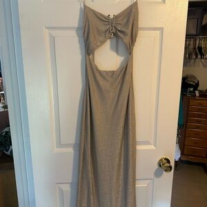 Meshki champagne sparkle evening gown.